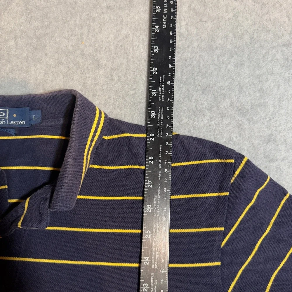 Polo Ralph Lauren Polo Shirt Mens Large Navy Blue Yellow Striped Short Sleeve
